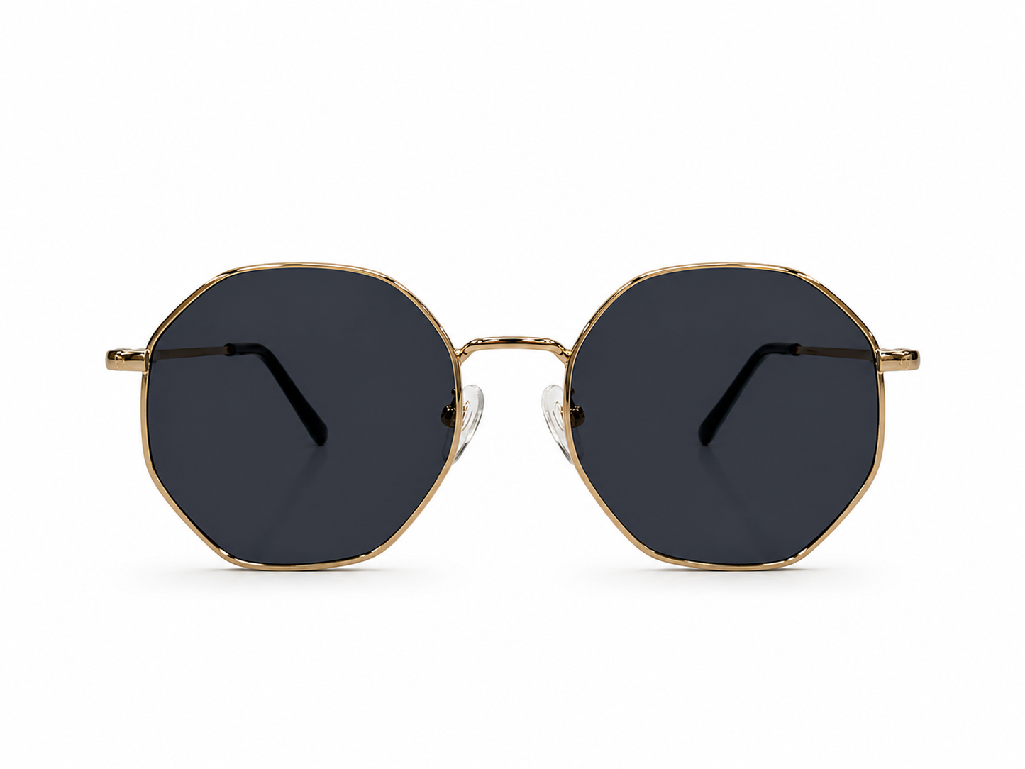 Lentes dama de sol octagonales dorados con mica negra