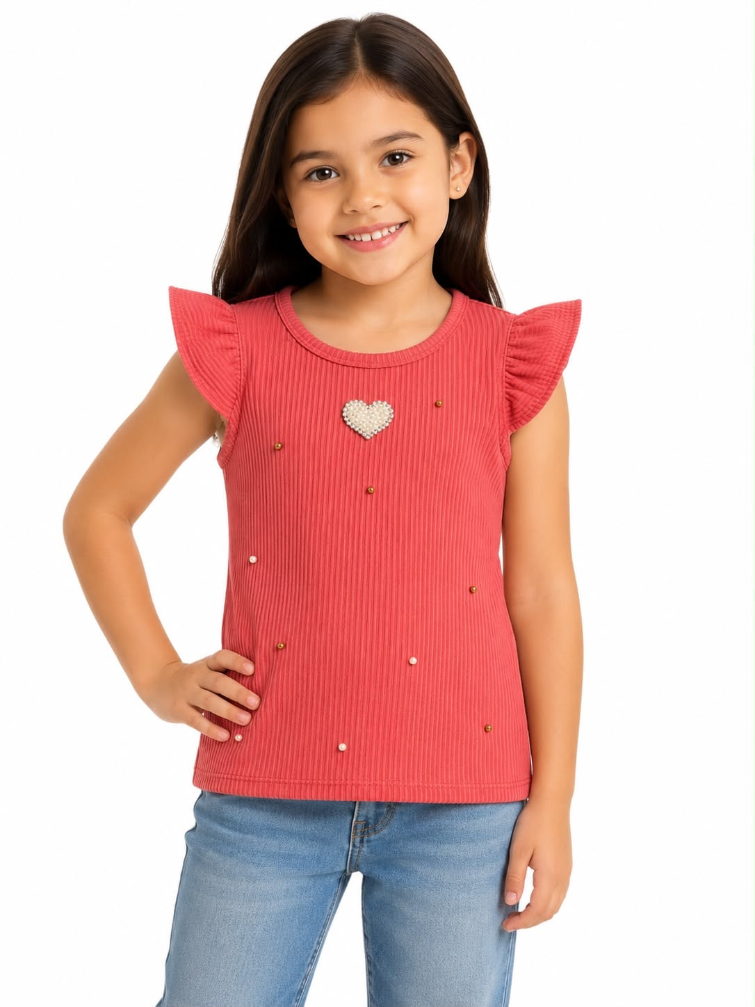 Blusa niña corazón perlado