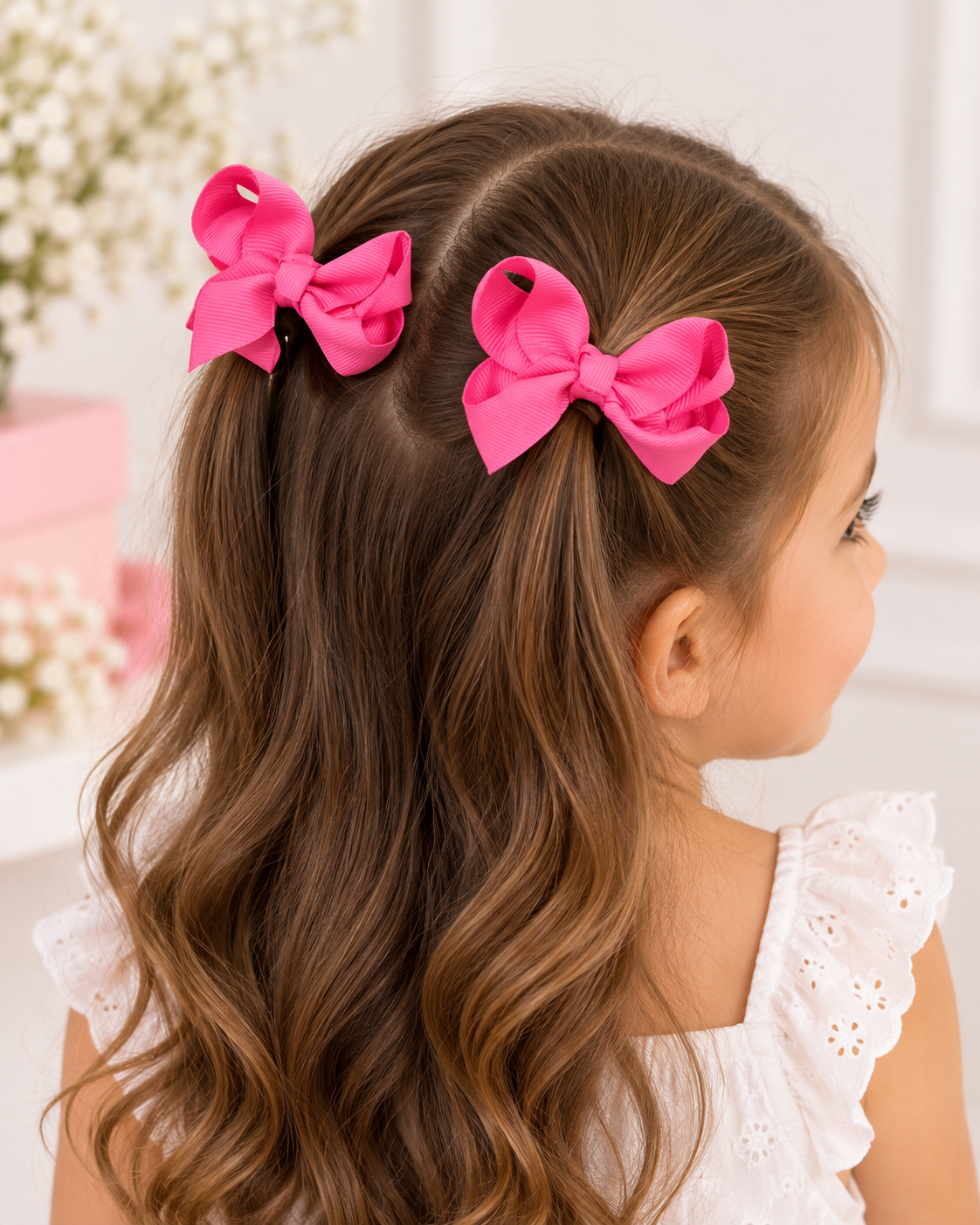 Moño par niña con diseño de lazo doble y broche metálico �
