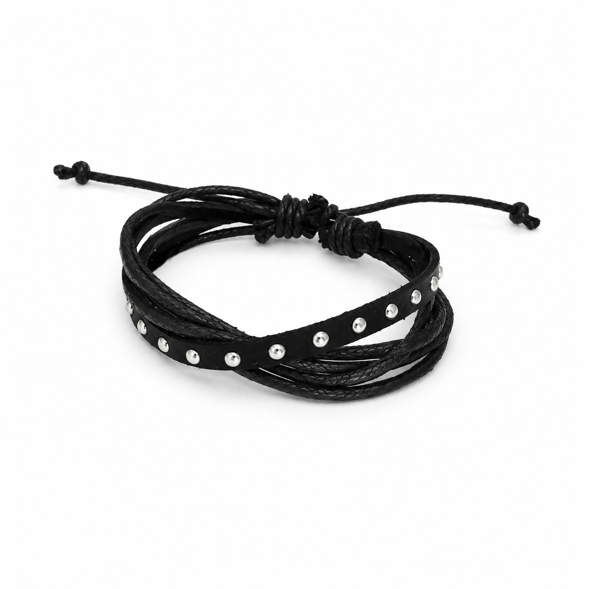 Pulsera Caballero Negra con Detalles Metálicos 🖤