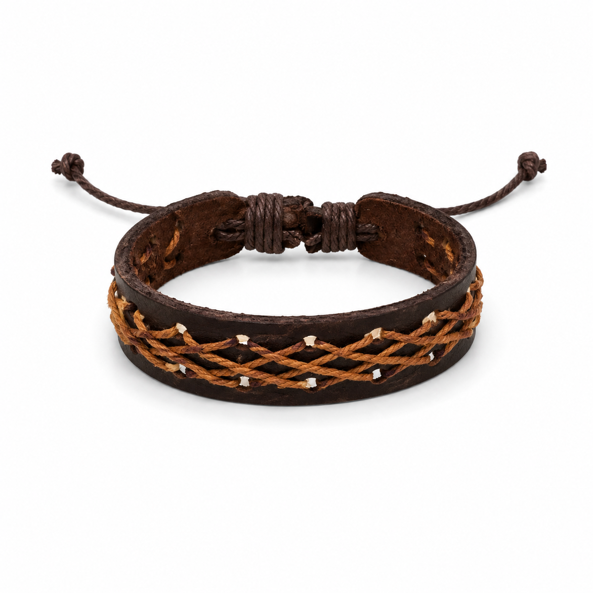 Pulsera caballero ajustable con detalle tejido 🤎