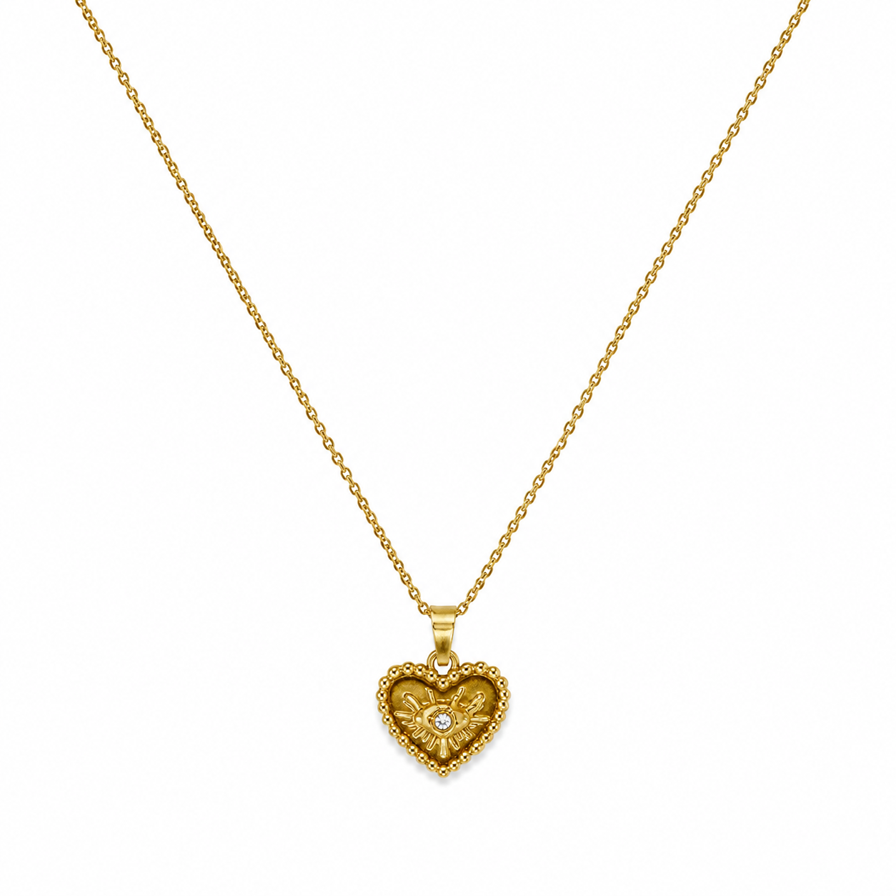 Collar dama corazón dorado ojo con diamante