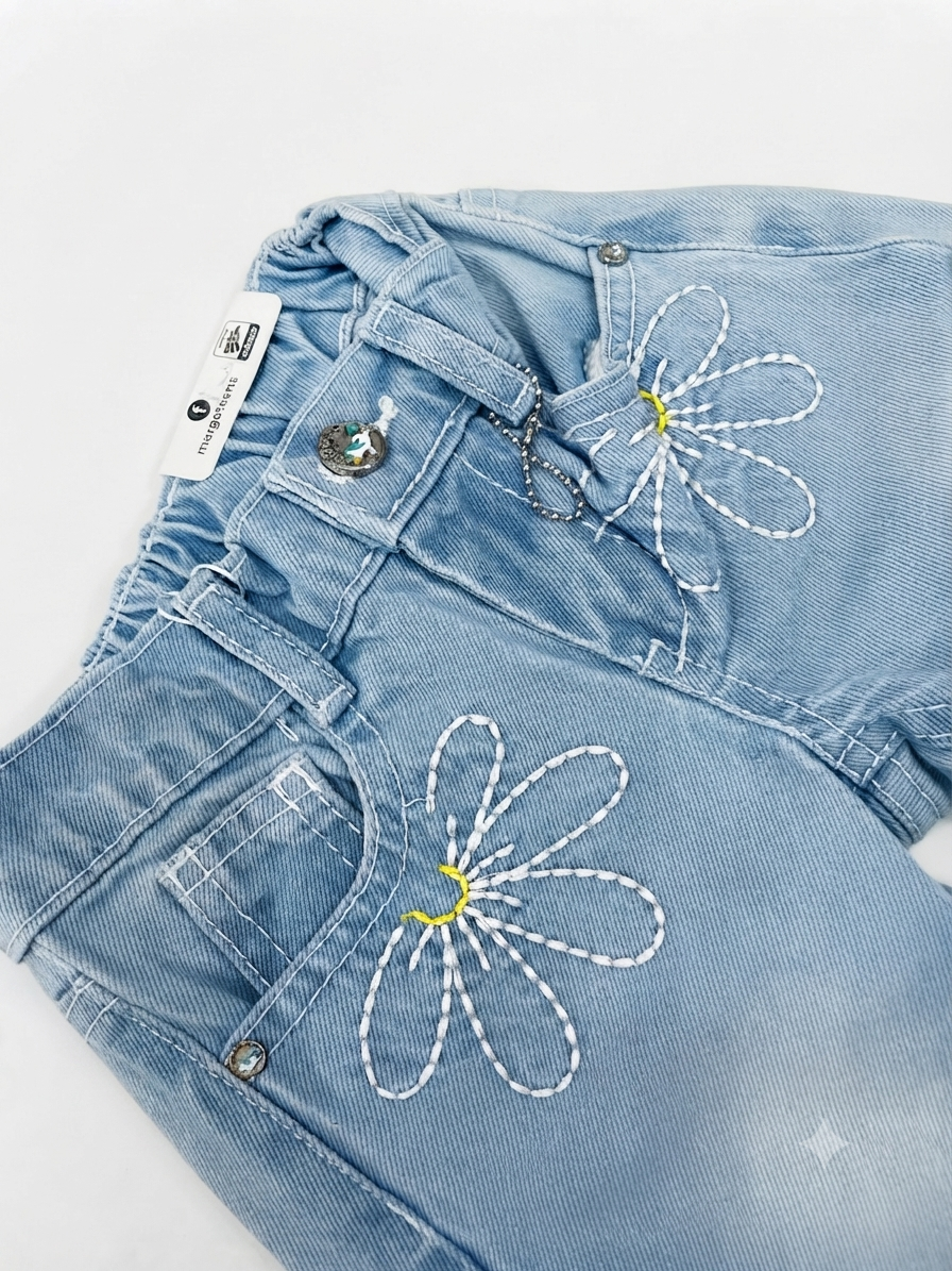 Pantalón niña de mezclilla con flores bordadas