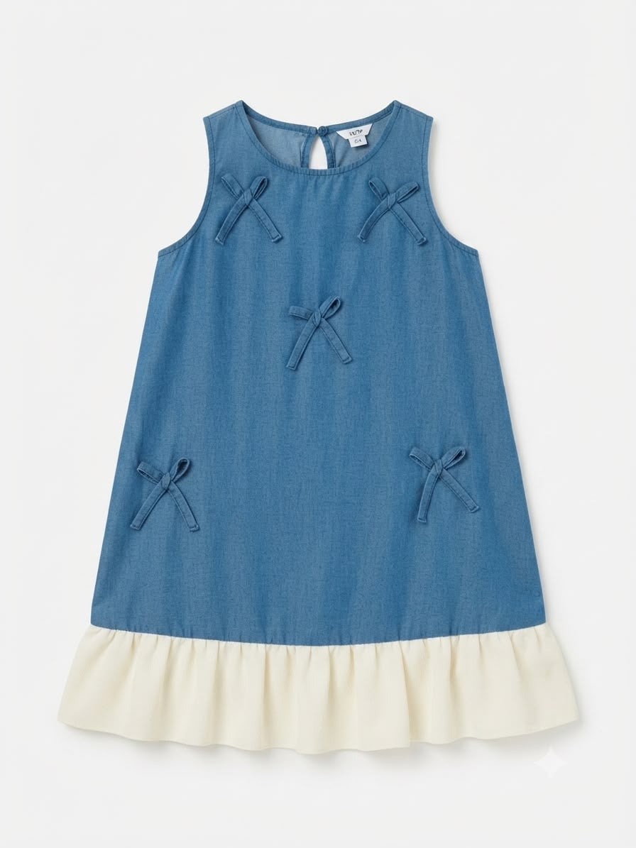 Vestido niña mezclilla con moños decorativos