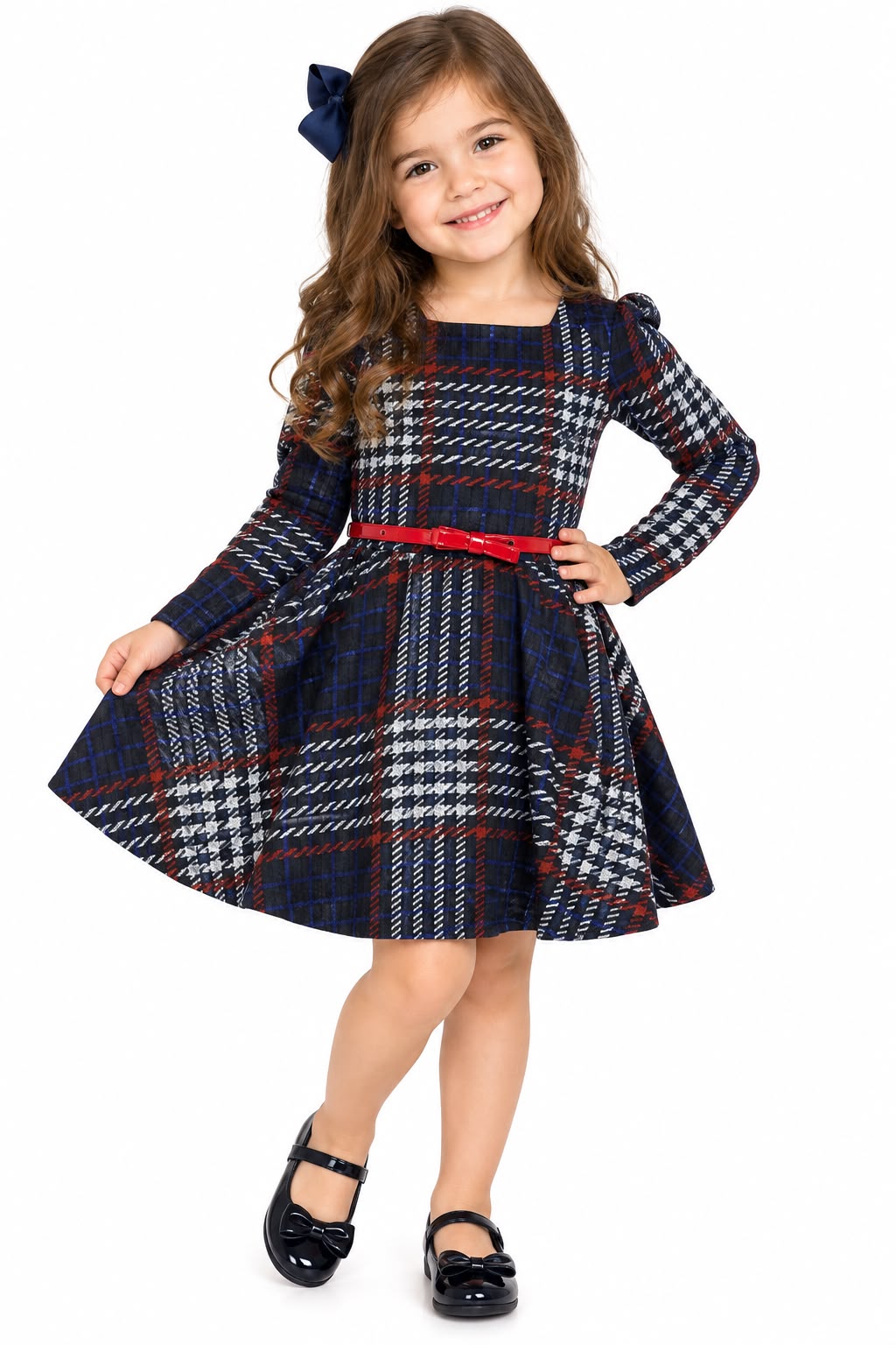 Vestido niña a cuadros con cinturón rojo ❤️✨