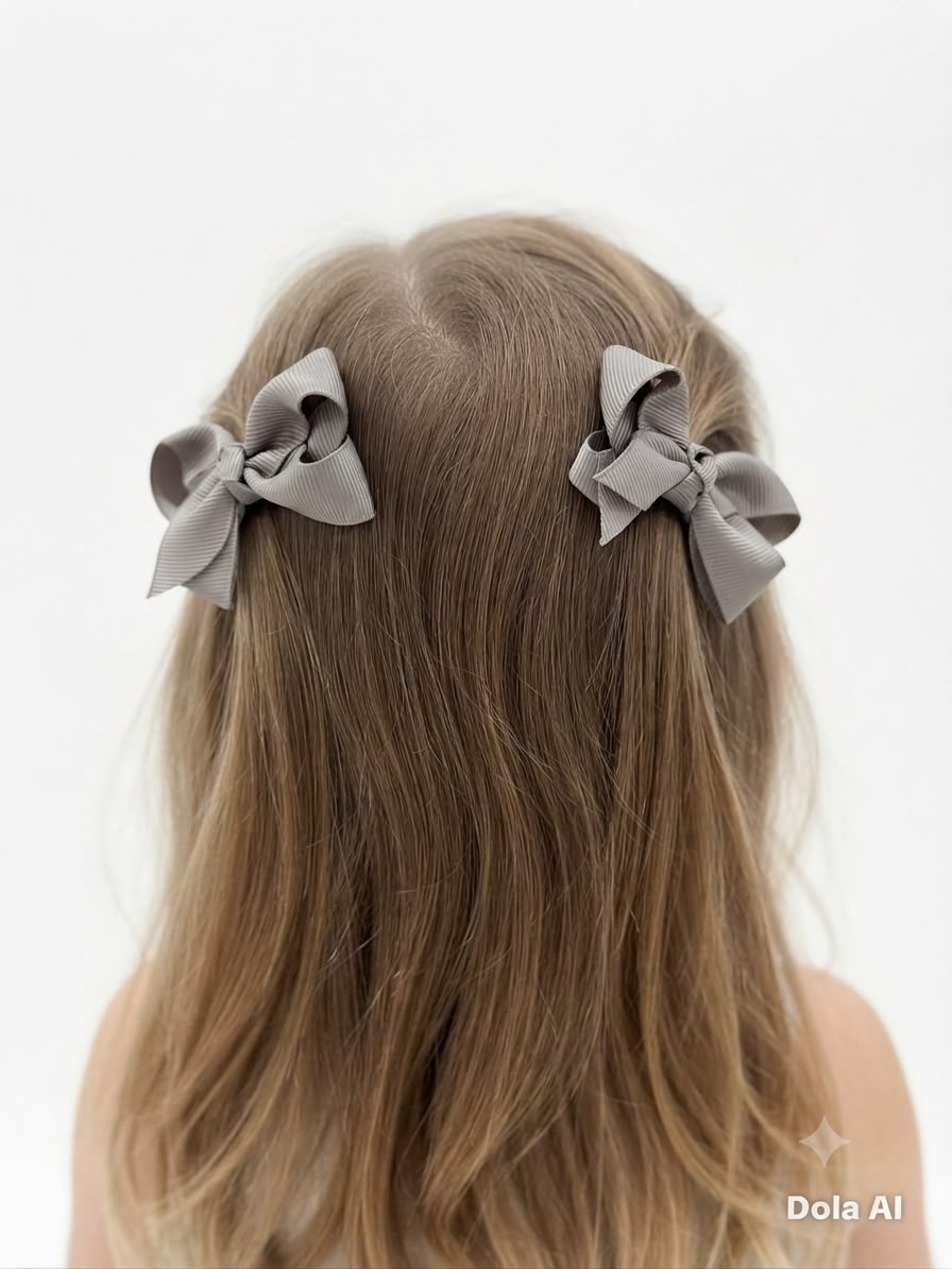 Moño par niña gris de listón