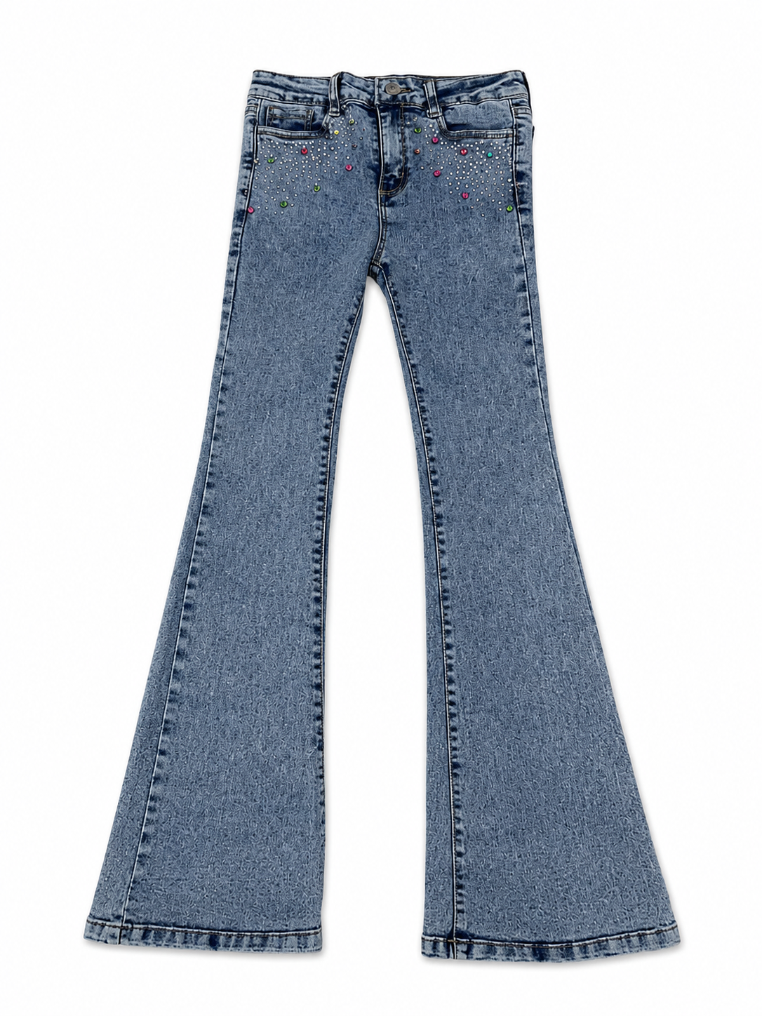 Pantalón niña acampanado con pedrería brillante