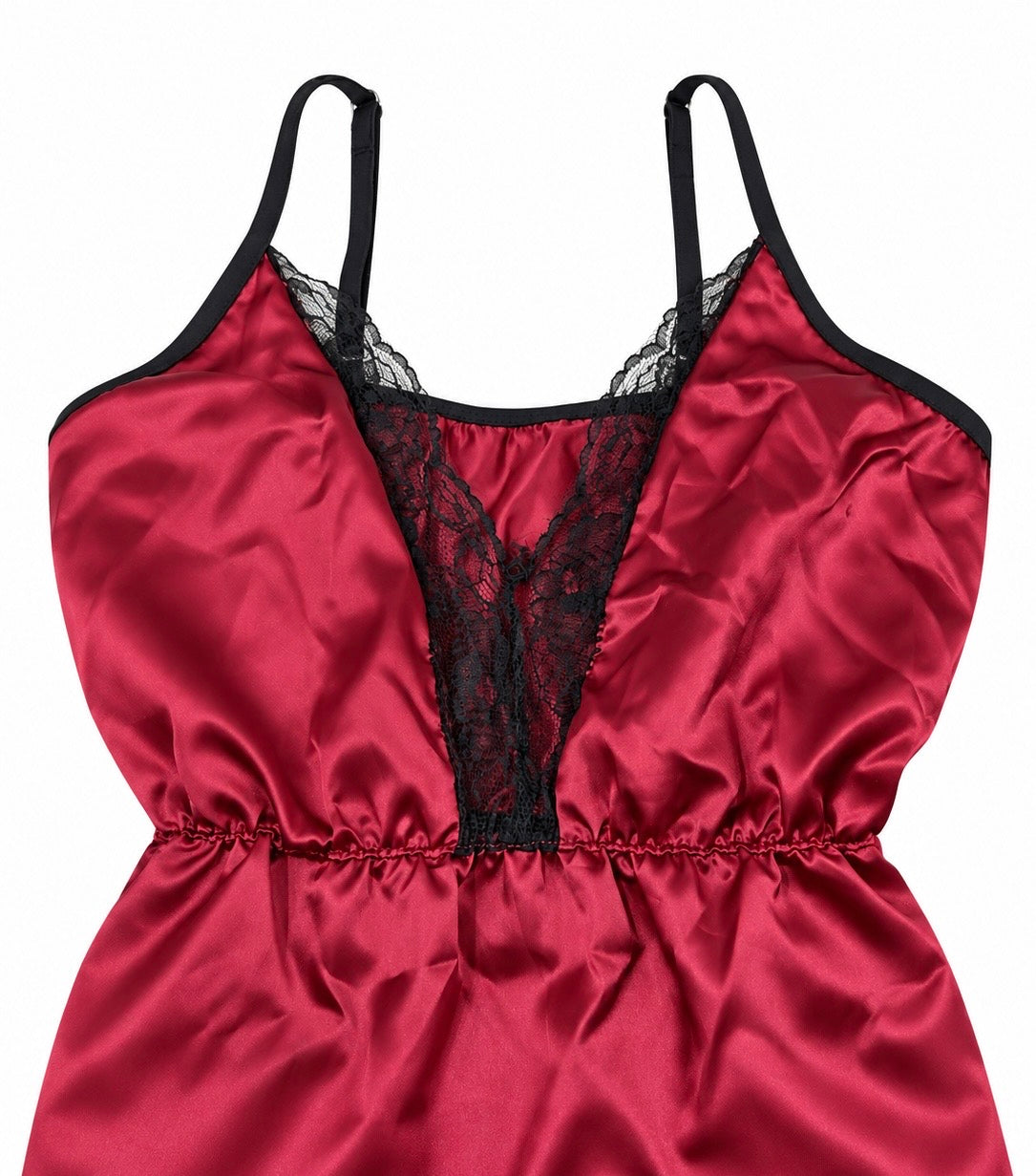 Pijama dama satinada con encaje y tirantes ajustables