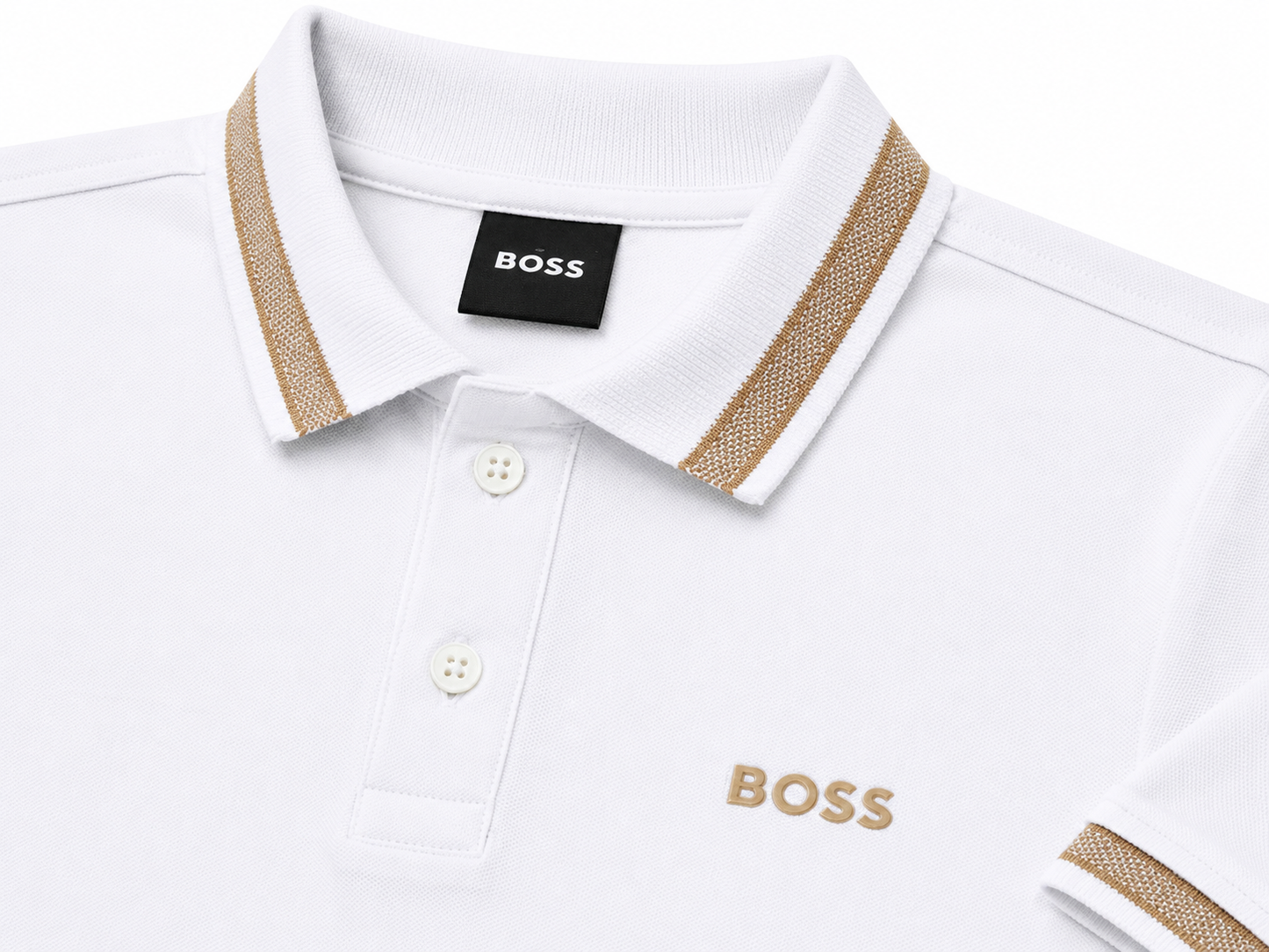 Playera caballero Tipo Polo B@SS Blanca con Detalles Beige