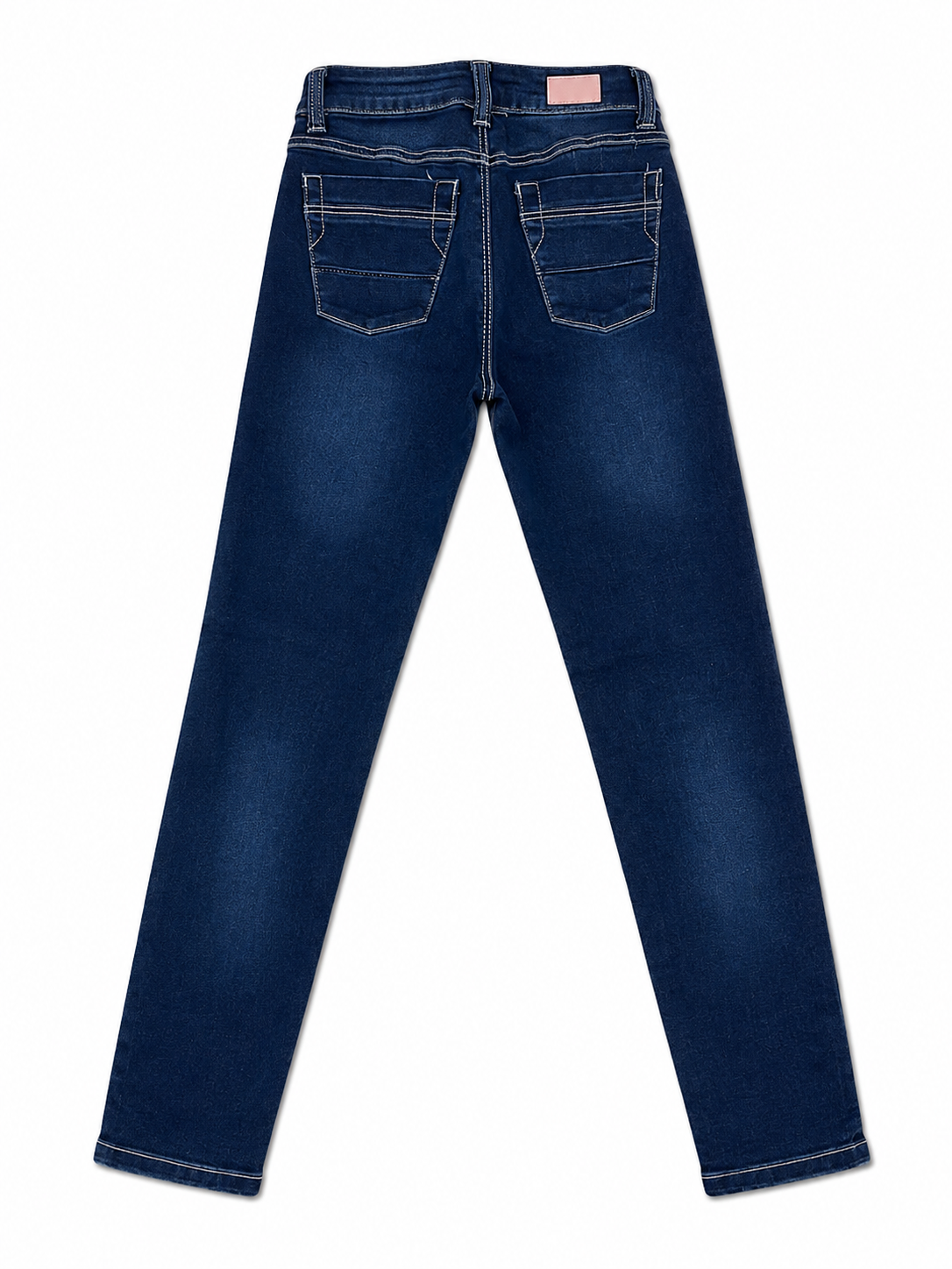Pantalón niña de mezclilla azul oscuro con detalles rosa y ajuste cómodo
