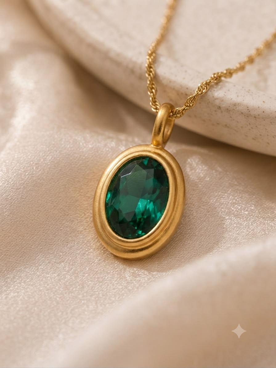 Collar accesorio dama – Cristal verde ovalado