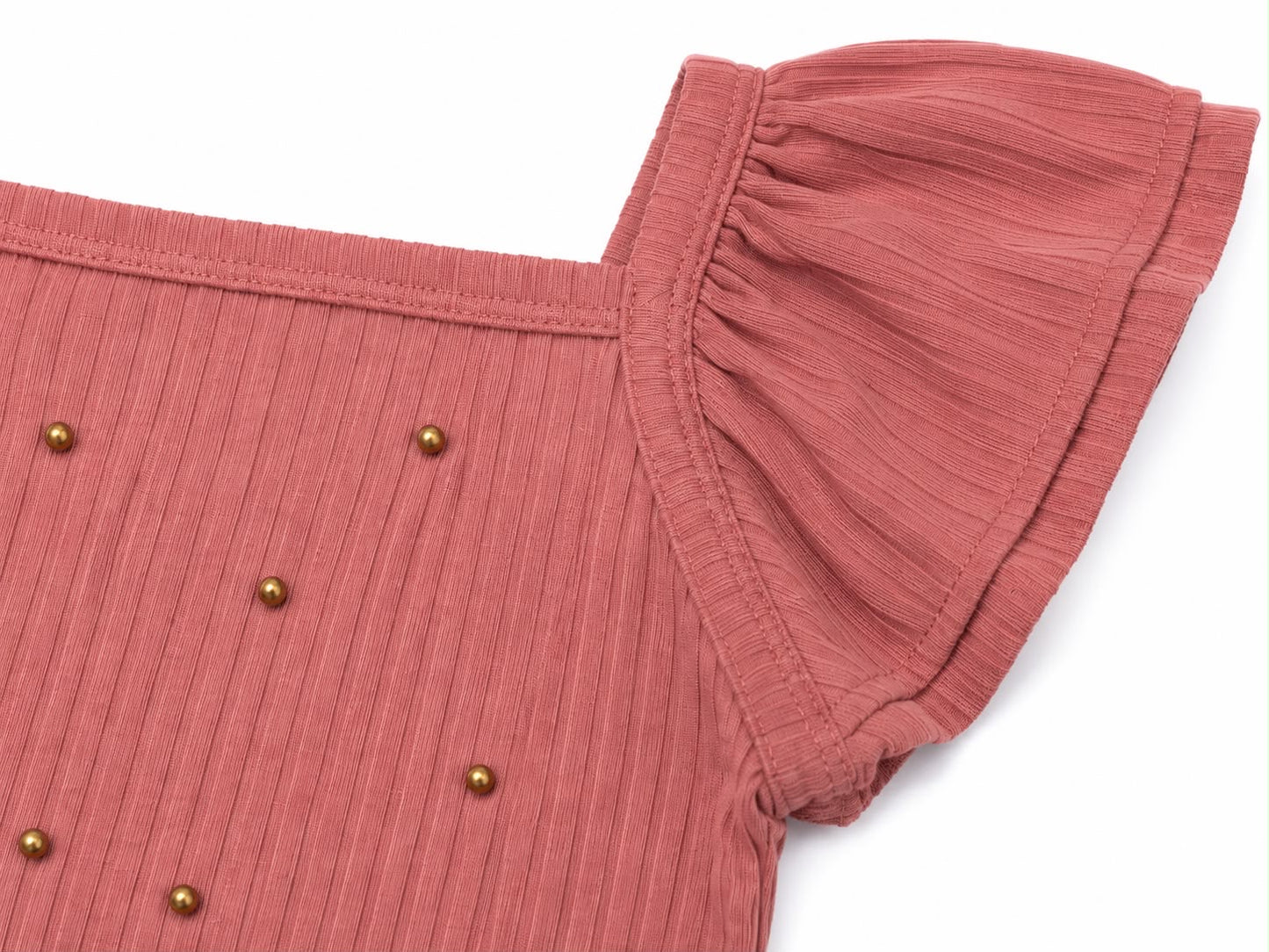 Blusa niña rosa viejo con mangas y detalles dorados