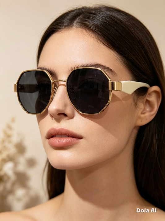 Lentes dama hexagonales blanco con dorado