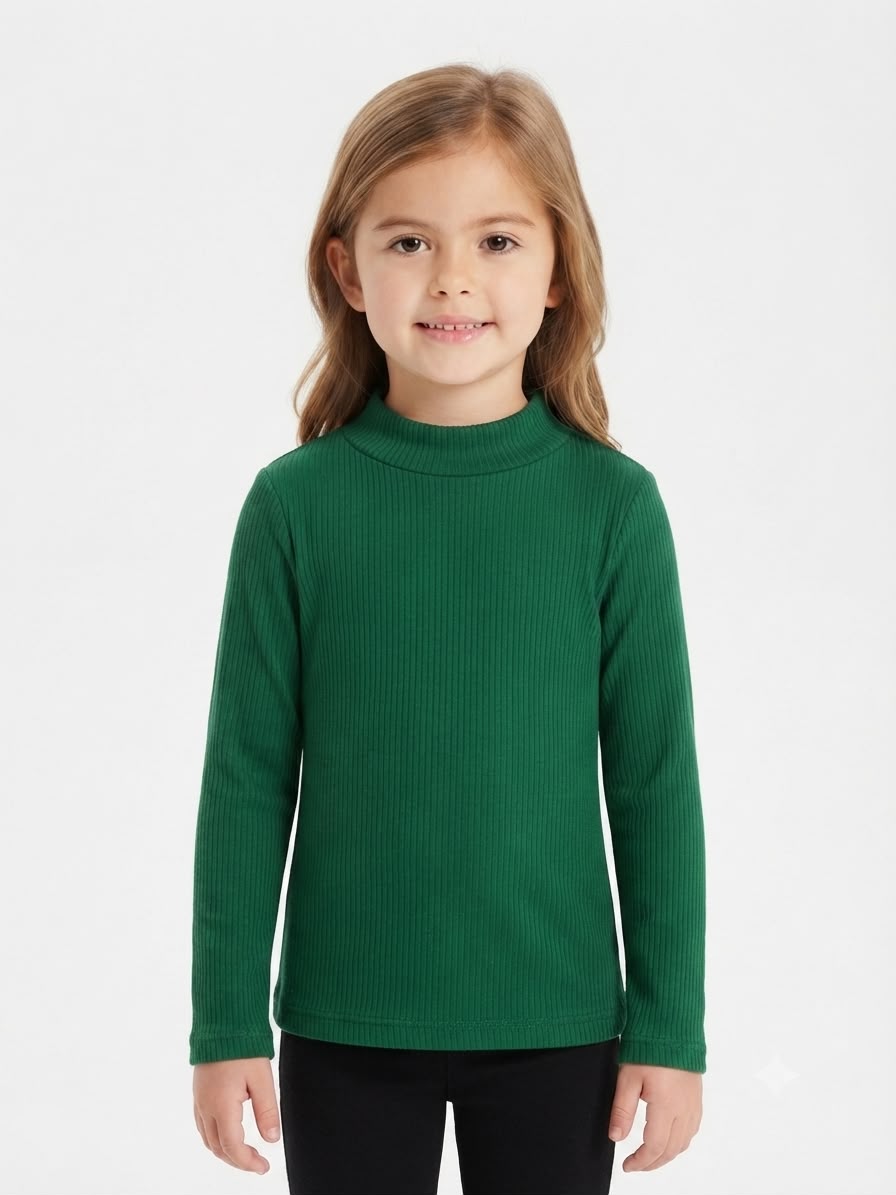 Blusa niña verde de manga larga con cuello alto