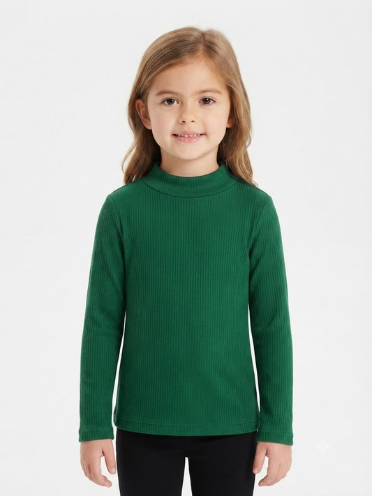 Blusa niña verde de manga larga con cuello alto