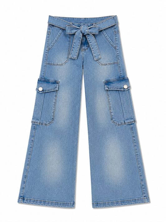 Pantalón niña cargo de mezclilla con cinturón