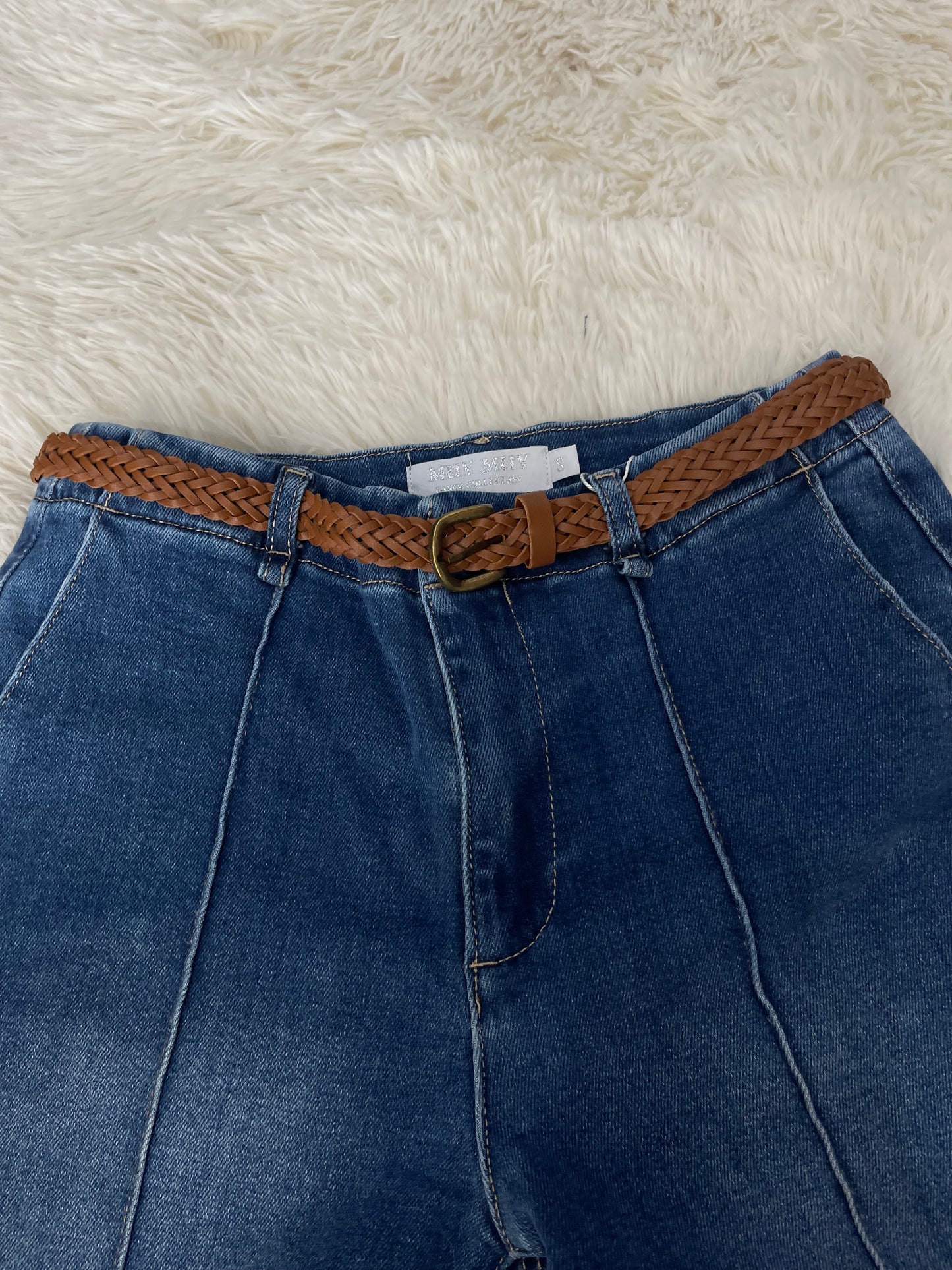Pantalón dama mezclilla palazzo wide leg tiro alto con cinturón