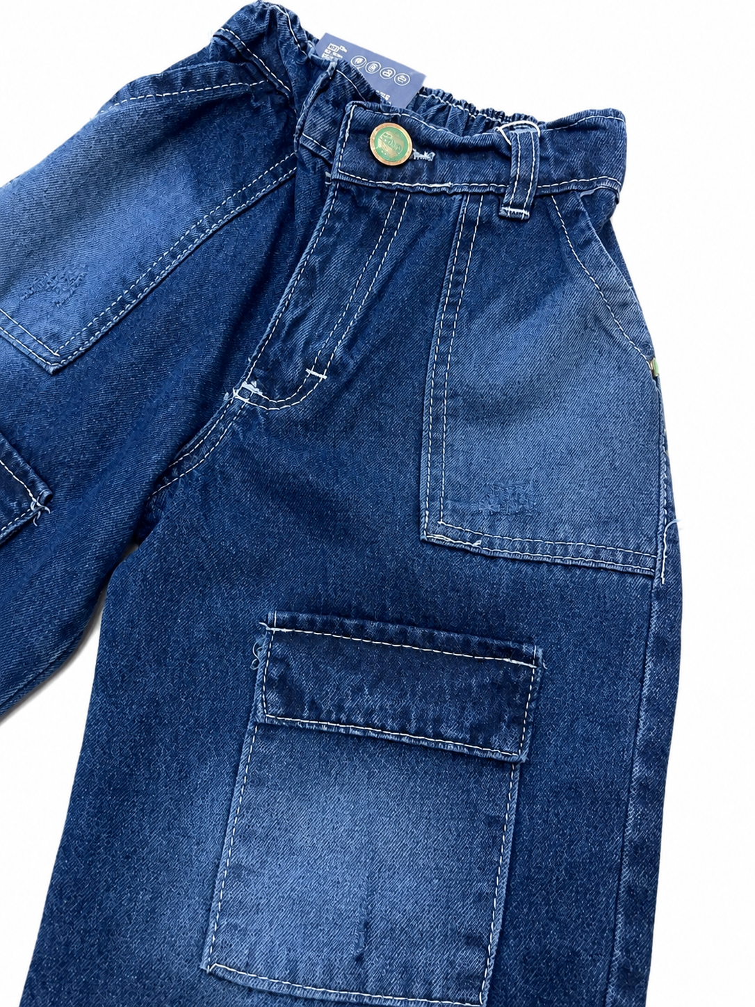 Pantalón niña cargo mezclilla wide las bolsas y cierres