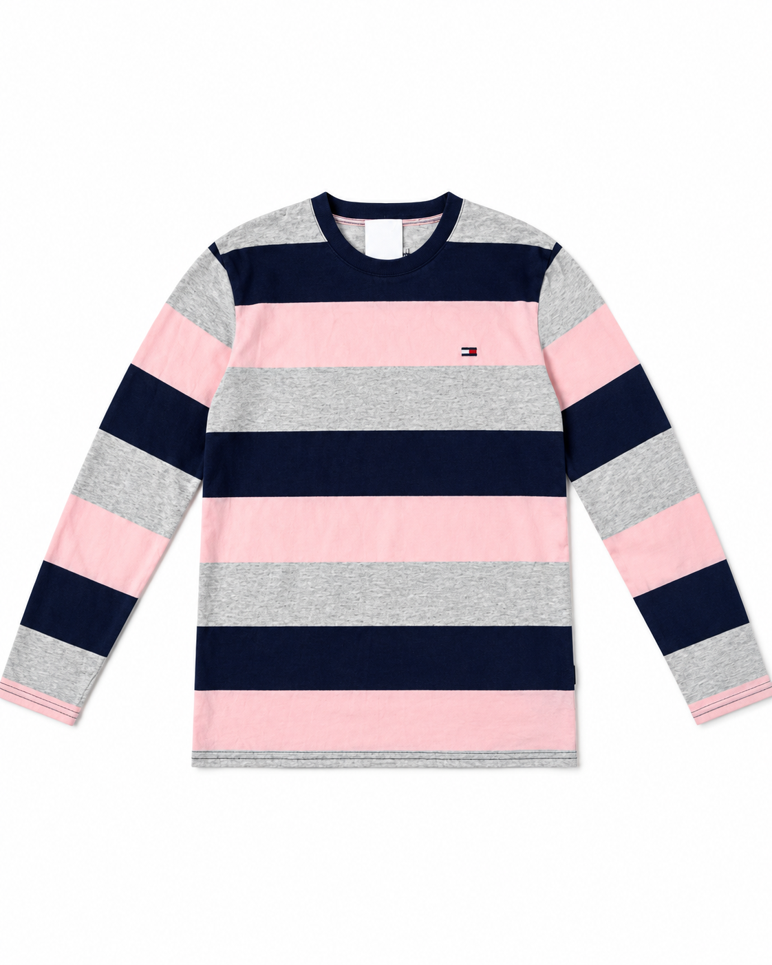 Playera niño manga larga- rayas rosa con azul