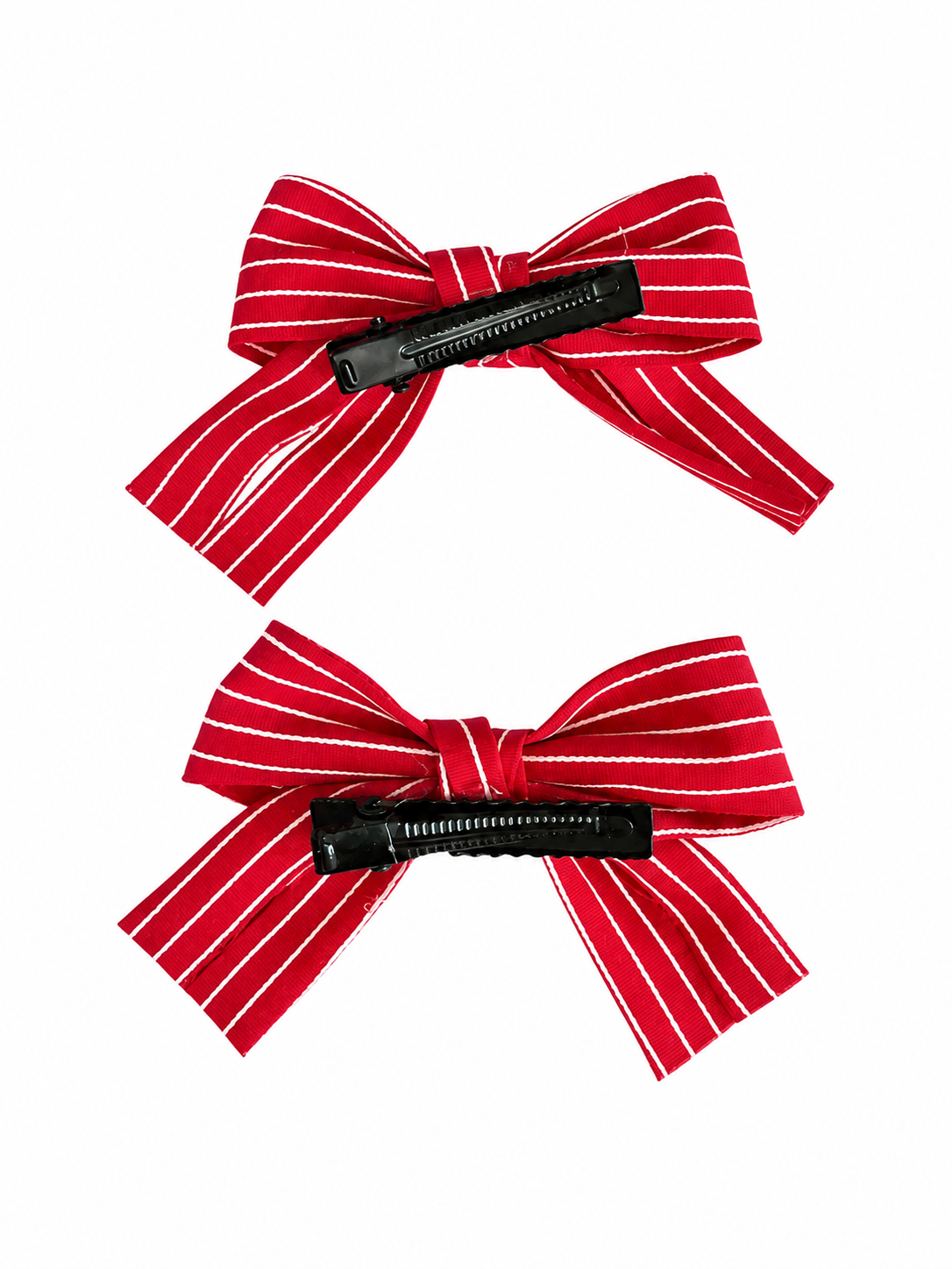 Moño par niña rojo con rayas blancas