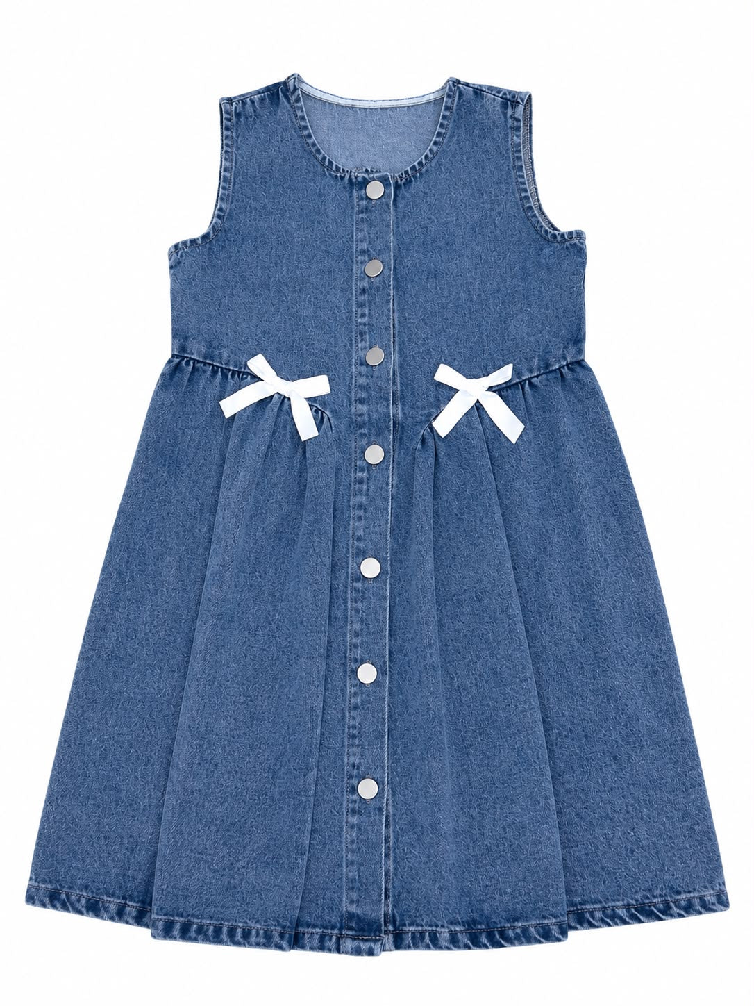 Vestido niña de mezclilla con botones y moños decorativos