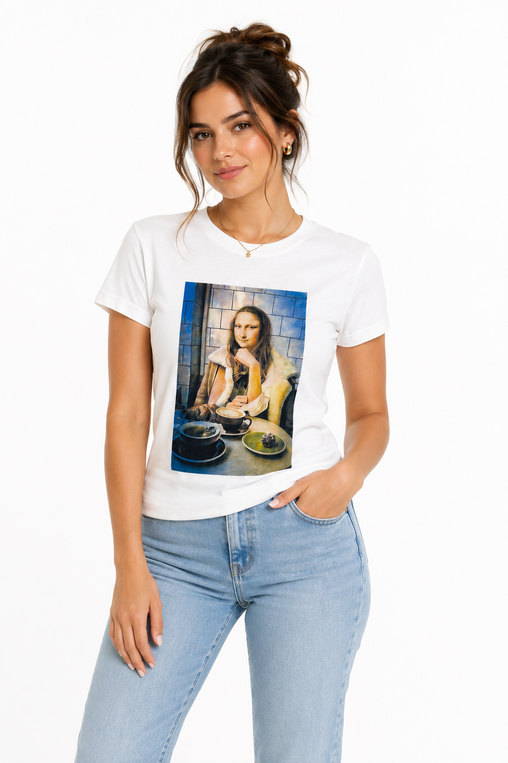 Blusa Dama OFERTA Estampada Manga Corta Diseño Mona Lisa