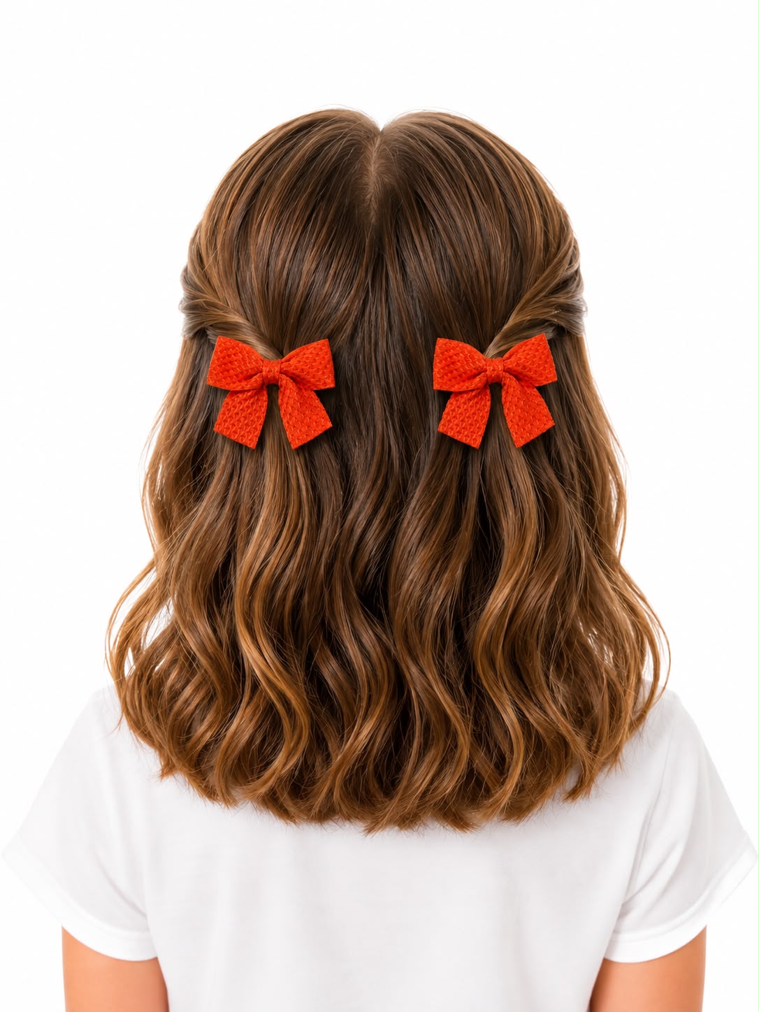 Moño par niña naranja texturizado
