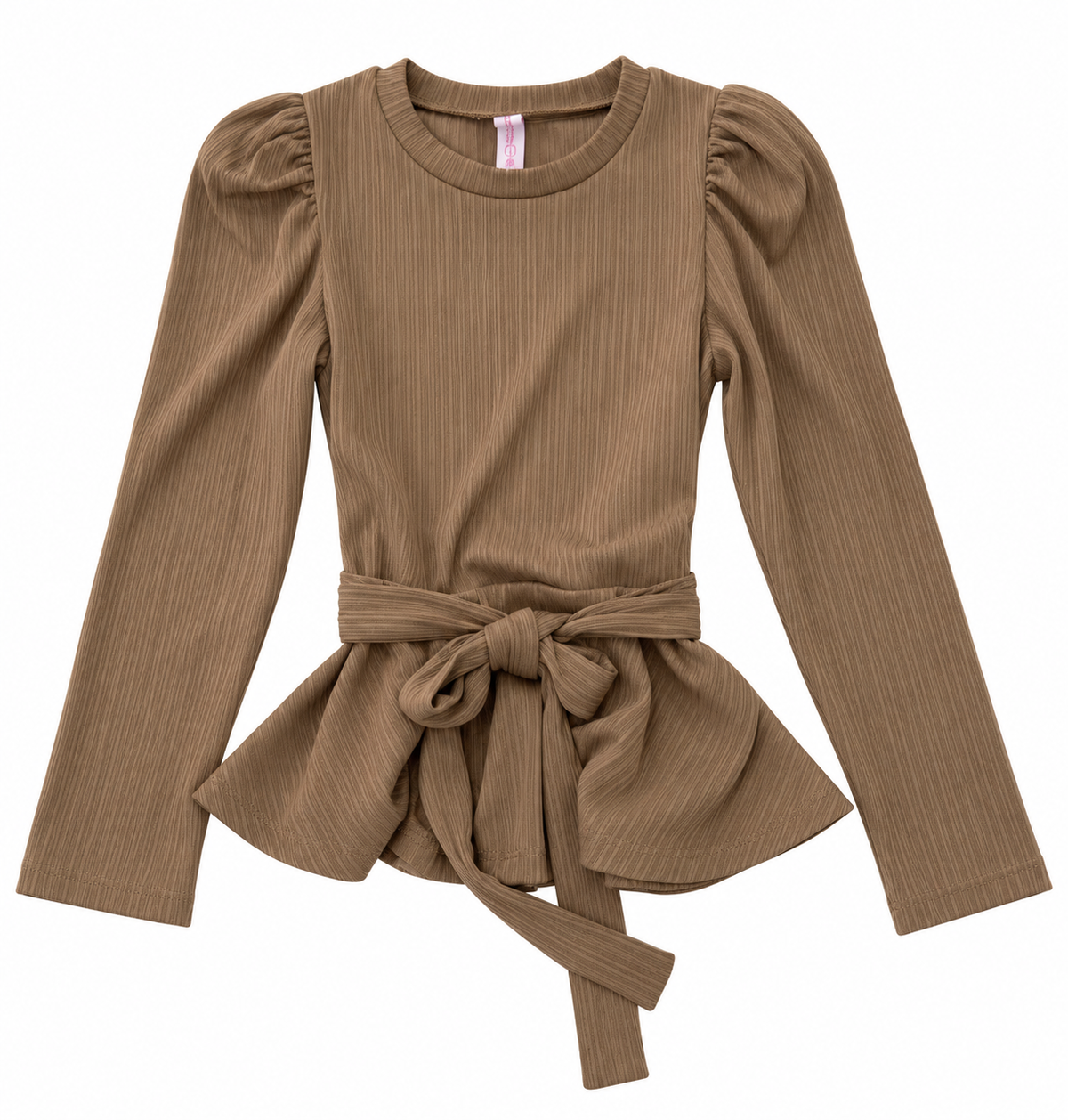 Blusa niña con manga abullonada y moño en cintura