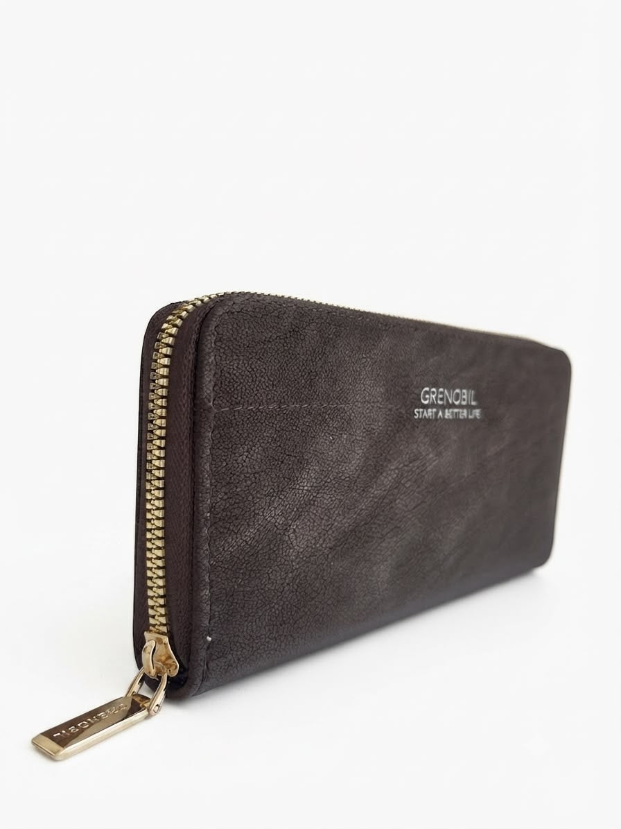 Cartera Dama tipo Wallet café oscuro práctica