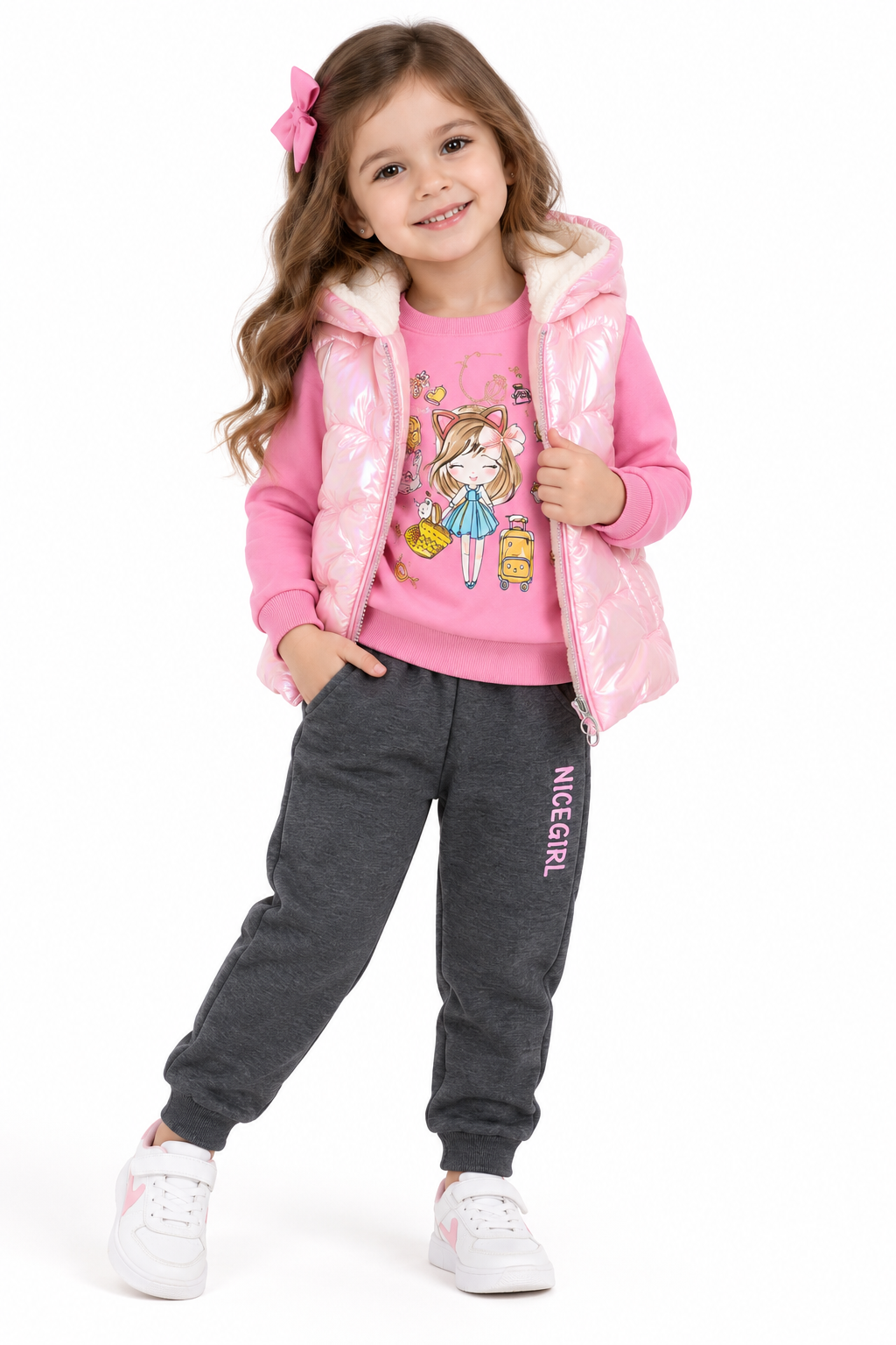 Set niña de 3 piezas con chaleco acolchado 💗