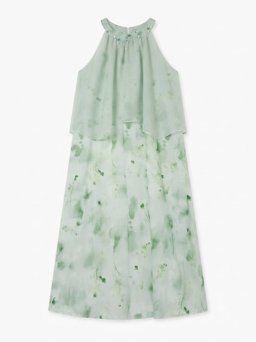 Vestido niña verde estampado