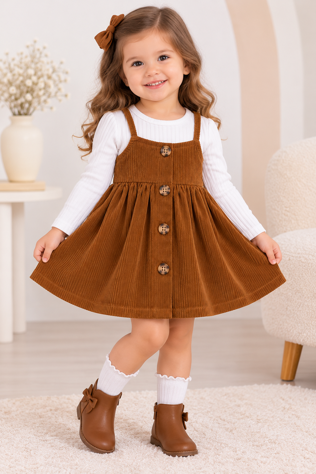 Vestido niña de pana con botones