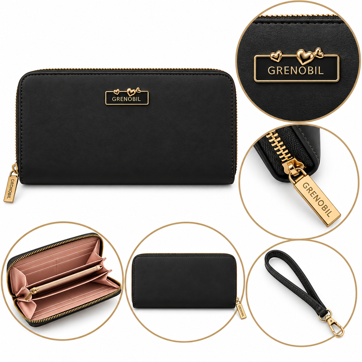 Cartera dama clásica con cierre completo ✨