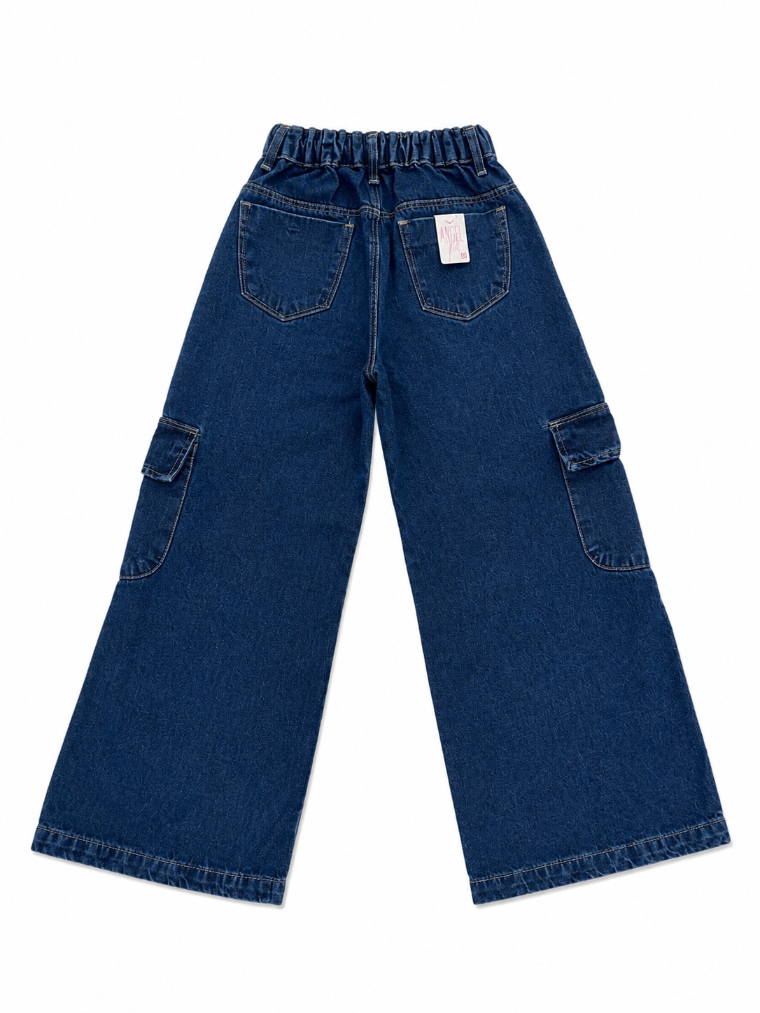 Pantalón niña cargo de mezclilla con bolsas oversized