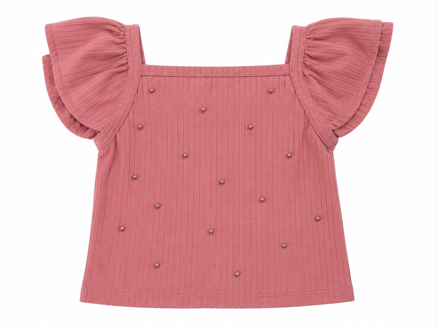 Blusa niña rosa viejo con mangas y detalles dorados