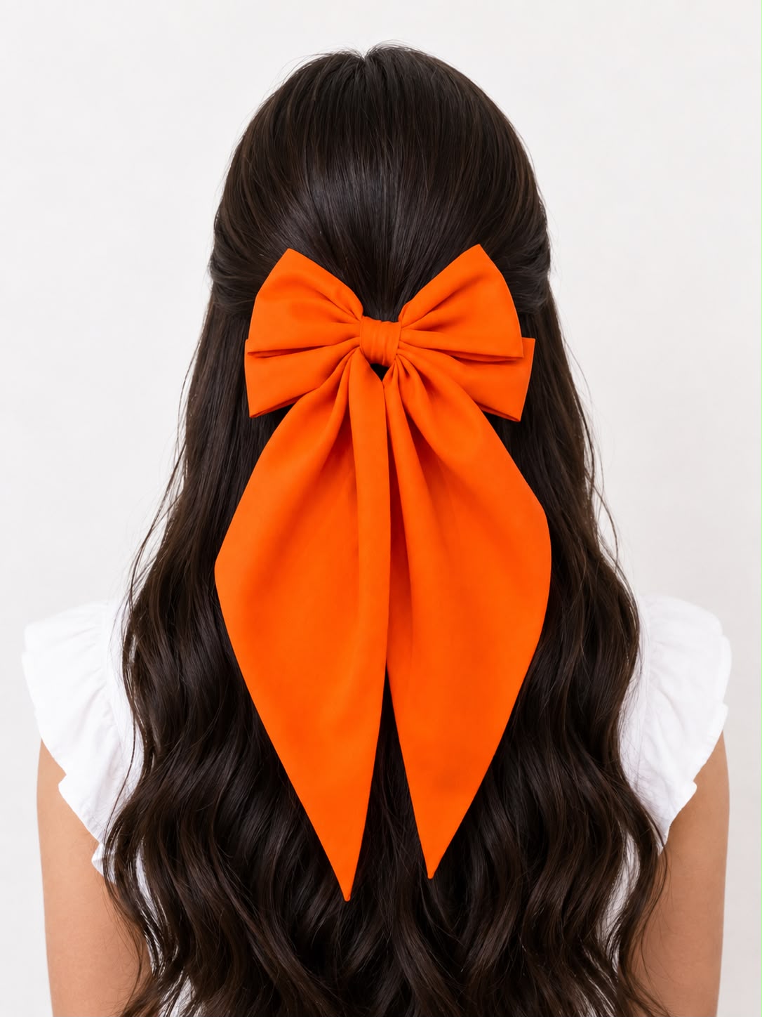 Moño coquette niña naranja con tiras largas