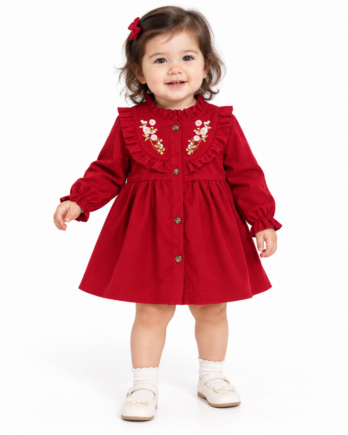 Vestido Niña Bordado Floral con Olanes