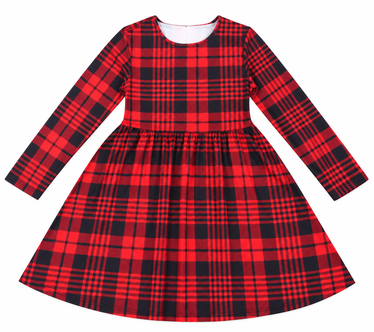Vestido niña a cuadros rojo y negro manga larga
