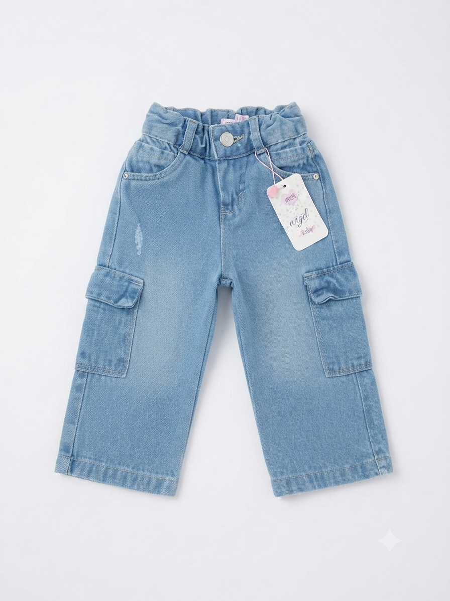 Pantalón niña cargo de mezclilla azul claro