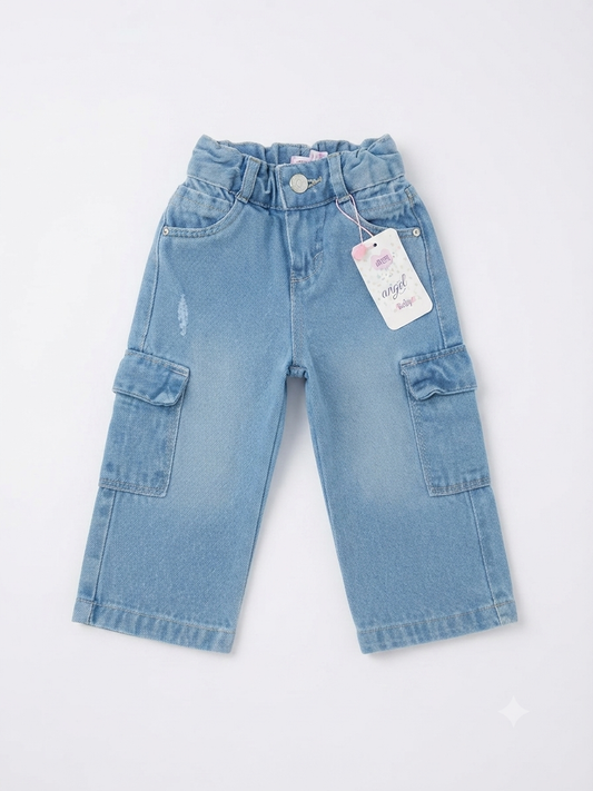 Pantalón niña cargo de mezclilla azul claro