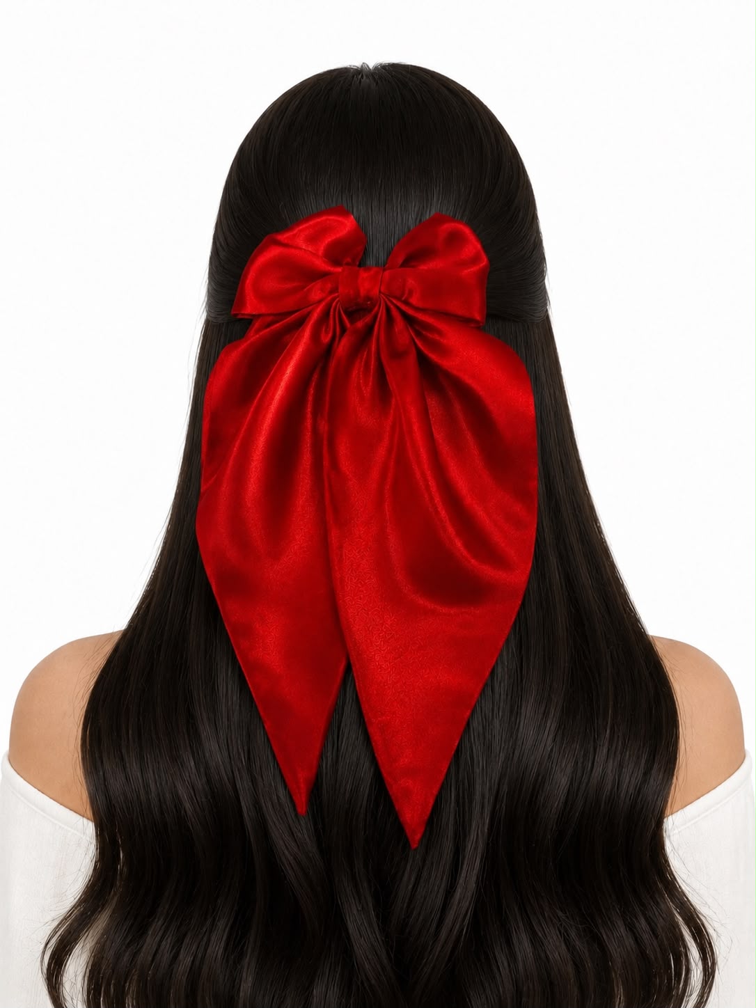 Moño coquette niña rojo satinado con caída larga 🎀❤️