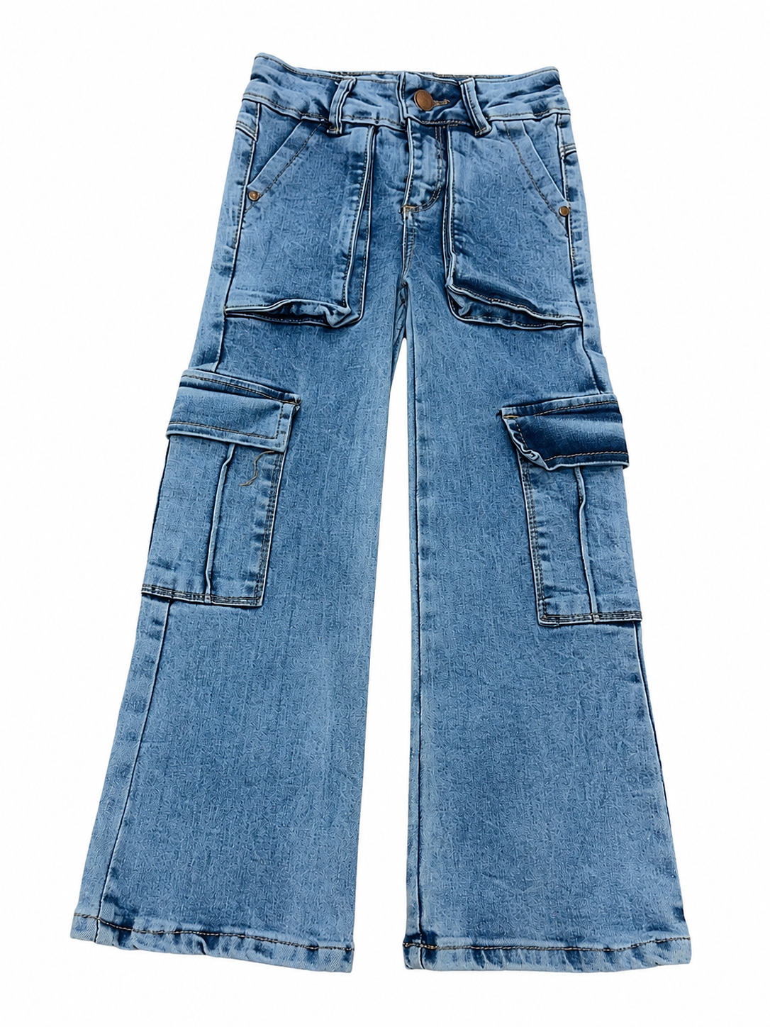 Pantalón niña mezclilla cargo wide leg 4 bolsas