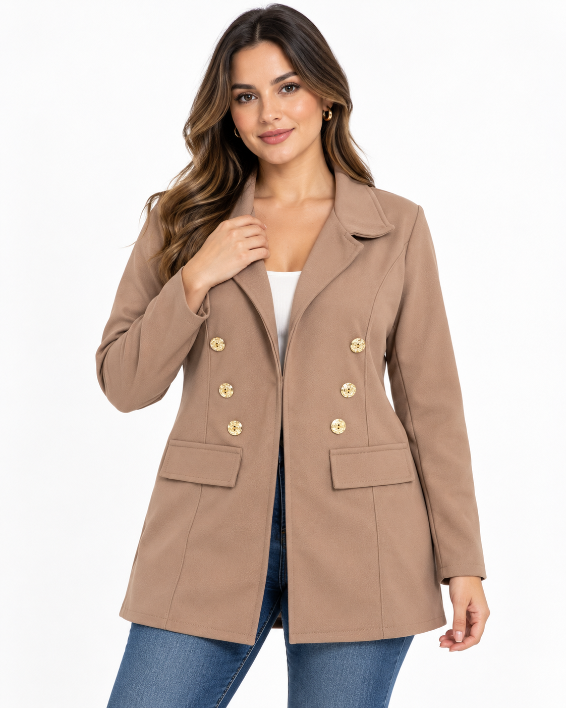 Blazer Dama Largo con Botones Dorados