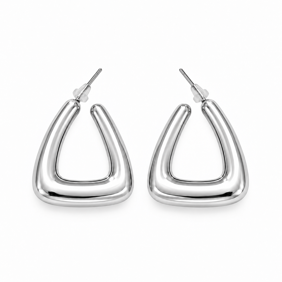 Aretes dama triangulares plateados ✨