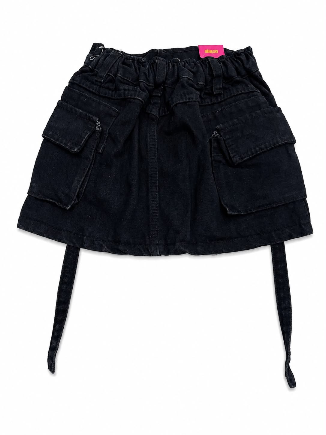 Falda niña mezclilla cargo negra cintura elástica