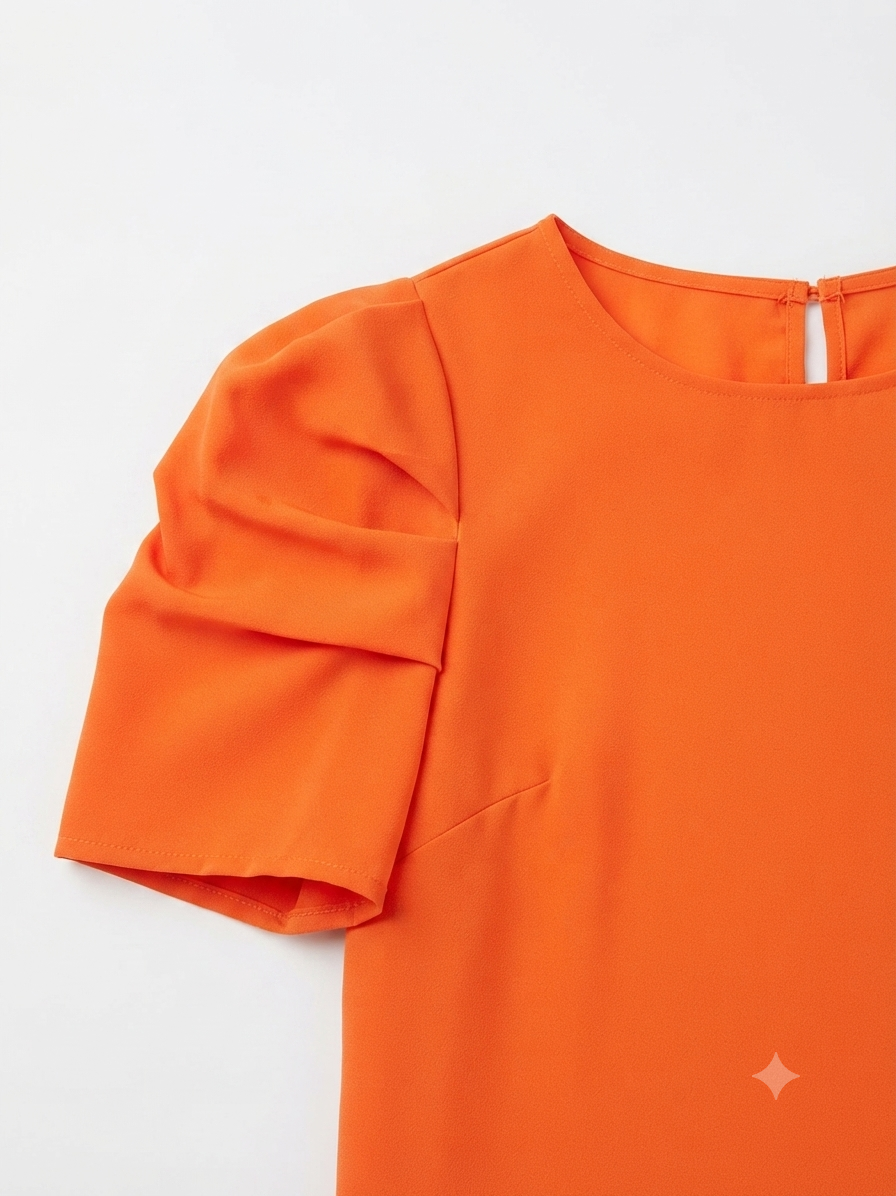 Blusa Dama OFERTA Manga Abullonada Cuello Redondo Color Naranja