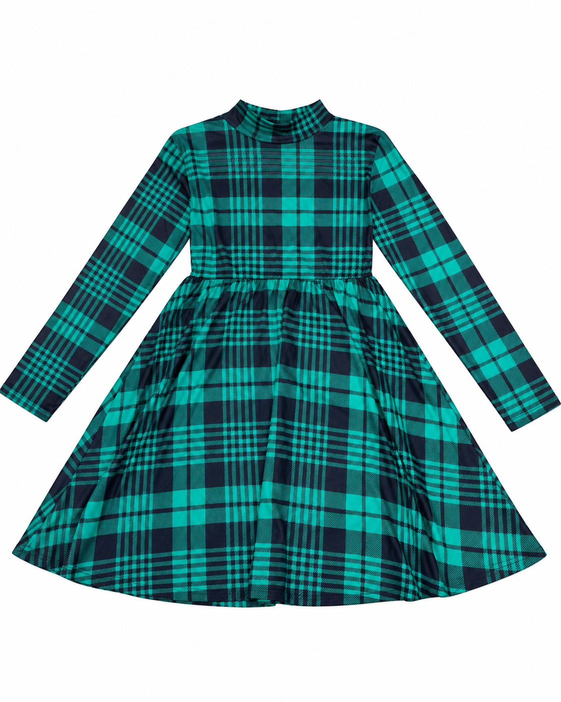 Vestido niña a cuadros verde y negro con manga larga