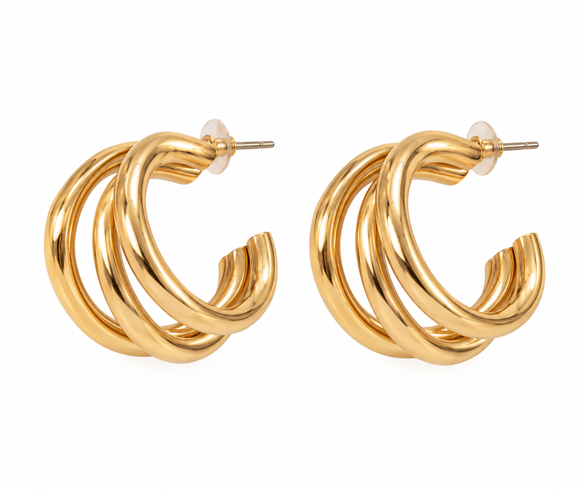 Aretes dama triple aro dorado ✨
