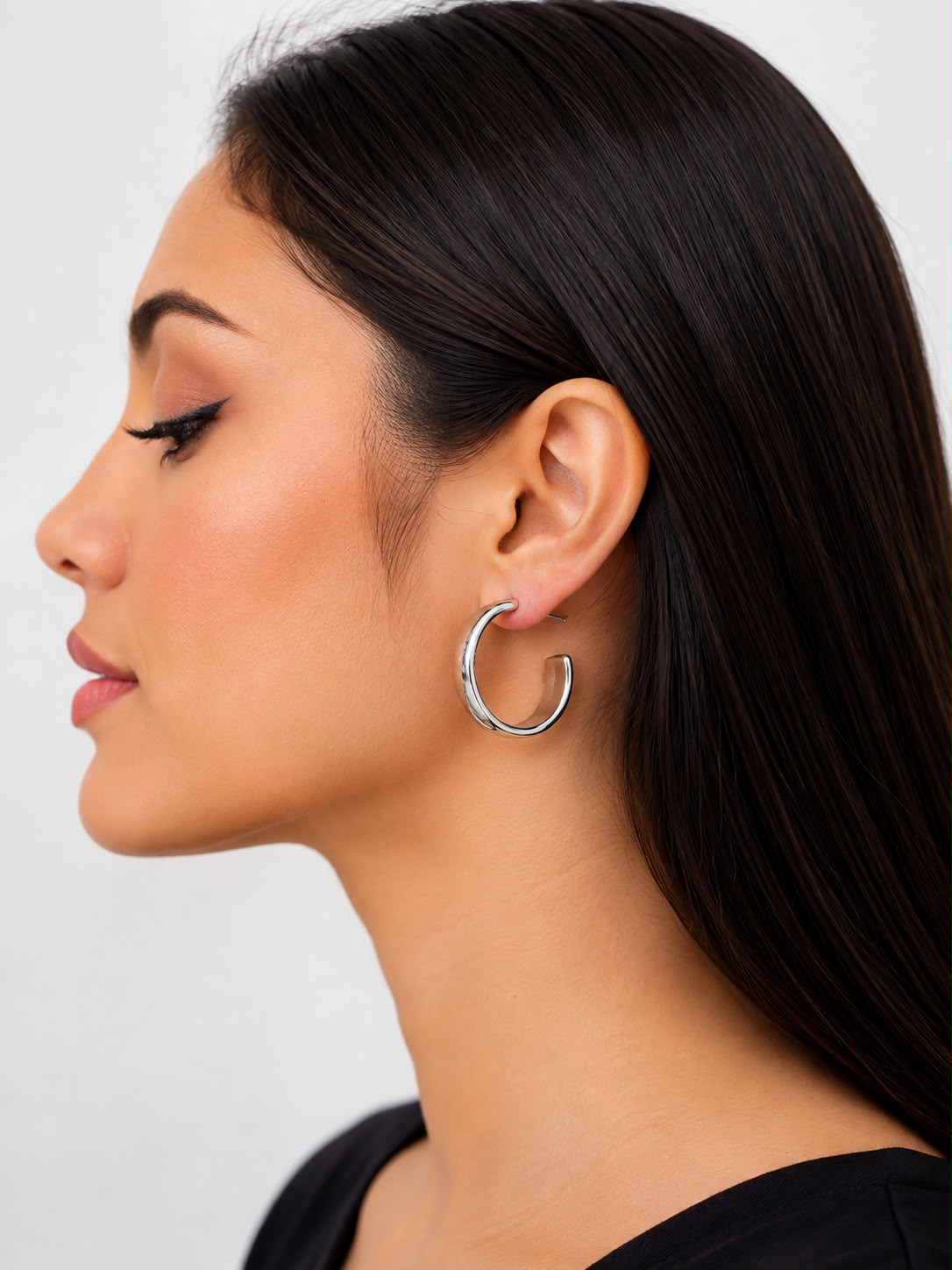 Aretes aro clásico plateado liso