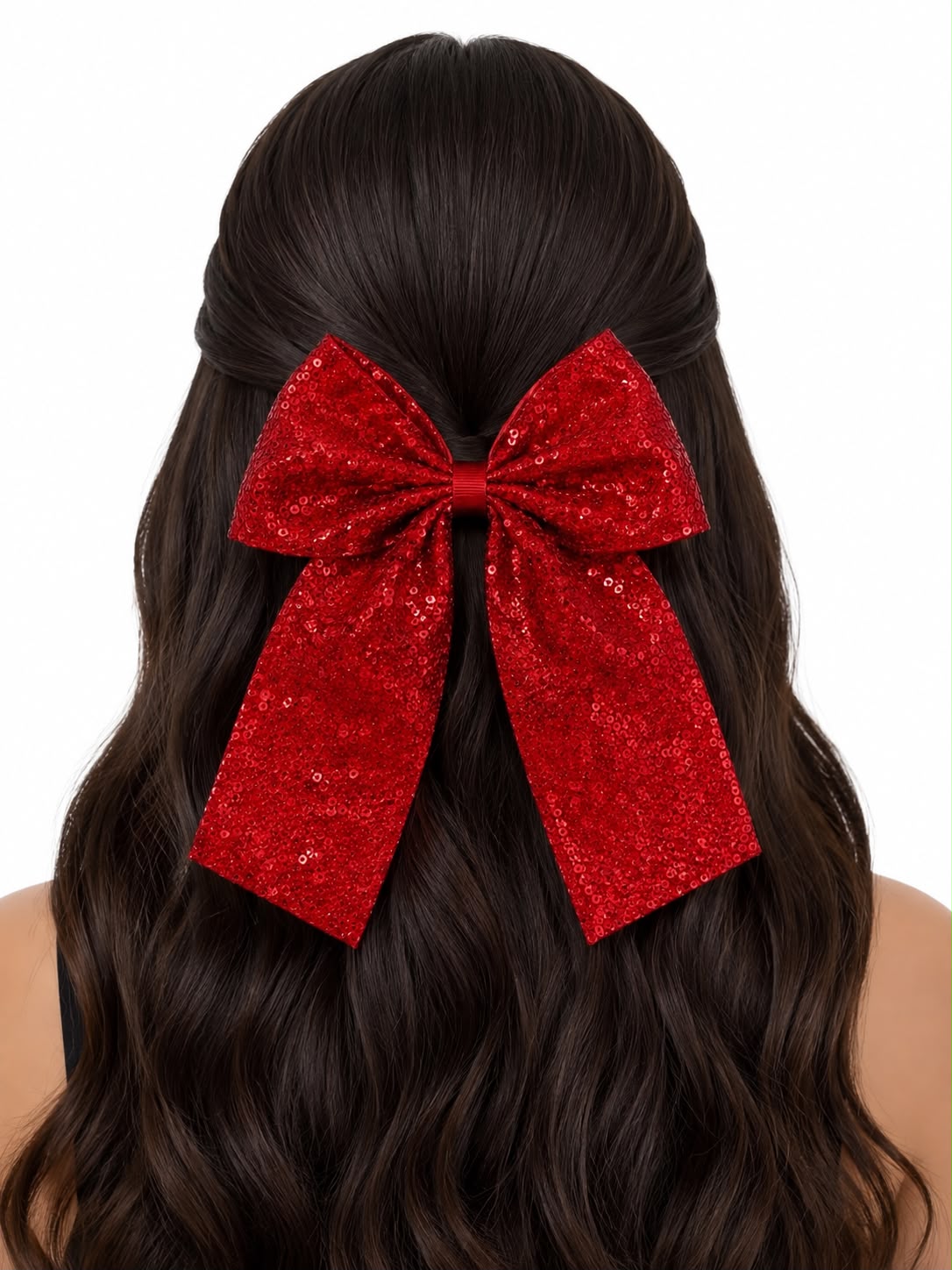 Moño niña rojo con lentejuelas y tirantes largos 🎀❤️✨